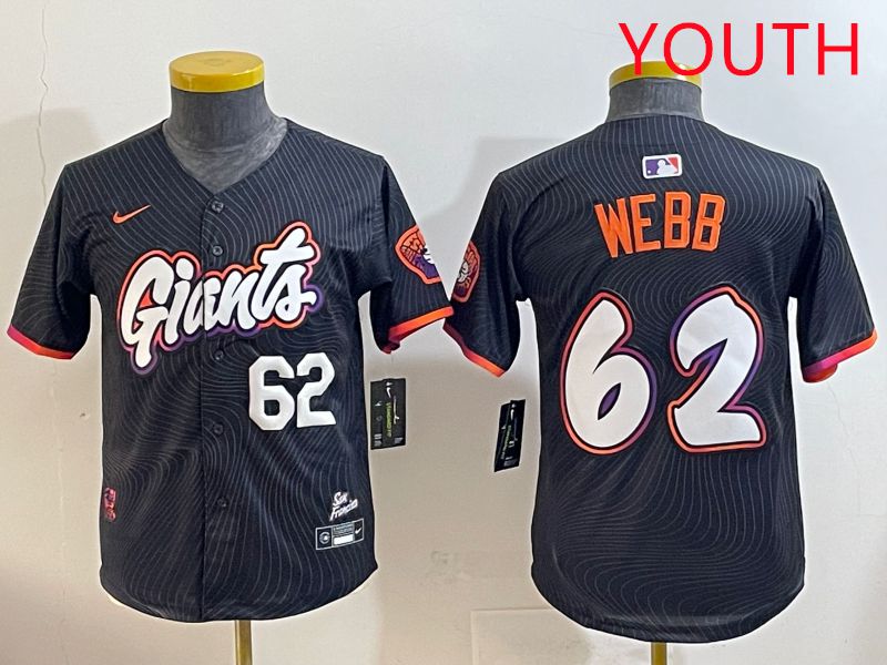 Youth San Francisco Giants 62 Webb Black Joint Name 2025 Nike MLB Jersey style 5